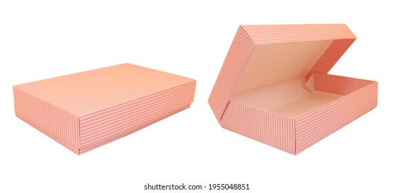 Pink Striped Cake Box. Open Box. Pink Mockup Box.