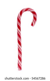 Pink Stripy Candy Cane Isolated On A White Background