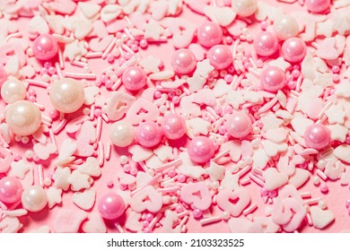 Pink Sugar Sprinkles Or Confetti Closeup