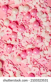 Pink Sugar Sprinkles Or Confetti Closeup