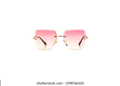 Pink Sunglasses  Gradient Flat Top Trapezoidal Rimless and Thin Frame  isolated white background  Front View
