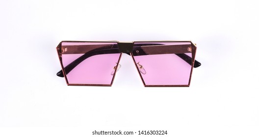 Pink Sunglasses With Square Glasses Isolated On White Background