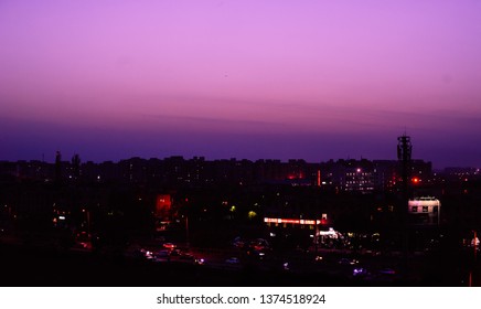 Pink sunset in the city