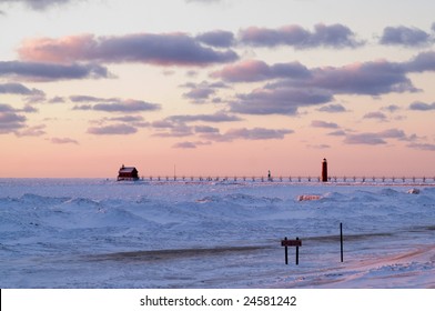 Pink Sunset At Grand Haven, MI