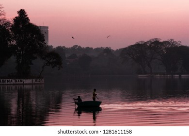 Pink Sunset At The Ulsoor Lake In Bangalore. India 2019