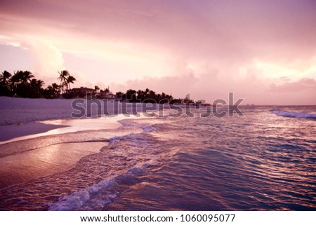 Pink sunset at Veradero Beach in Cuba