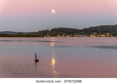 The Pink Supermoon, Full Moon Is Almost Here, 99% Tonight For Sunset At Woy Woy, NSW, Australia.