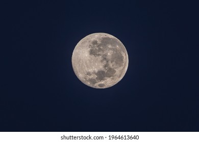 The Pink Supermoon, Full Moon Setting In The Early Hour Of The Morning At Putty Beach On The Central Coast, NSW, Australia.