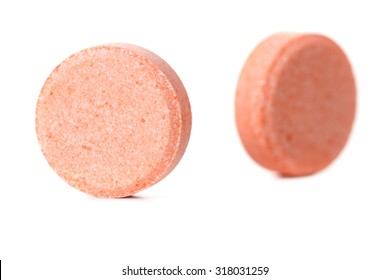 Pink Tablet Pill , Isolated On White Background