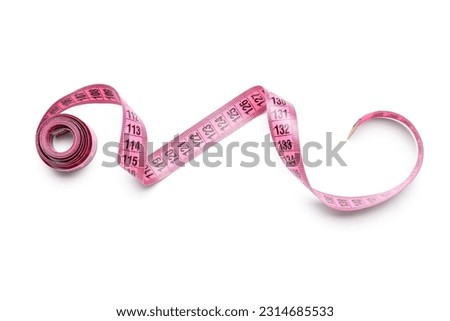 Pink tape measure on white background