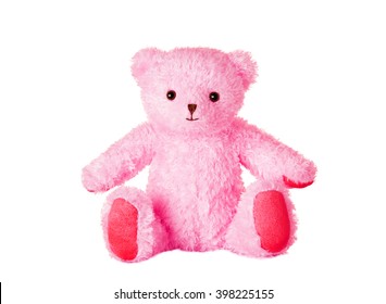 Pink Teddy Bear Isolated On White.