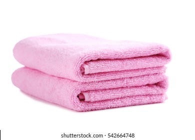 Pink towel isolated on a white background