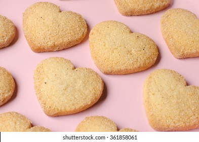 Pink Tray With Butter And Sugar Cookies (heart Shaped).