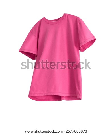 Pink t-shirt isolated on white.Regular male female tshirt flying.Logo empty space blank.