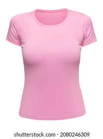 Pink T-shirt Mockup Women Isolated On White. Front View