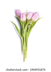 Pink Tulip Flowers Bouquet Isolated On White Background