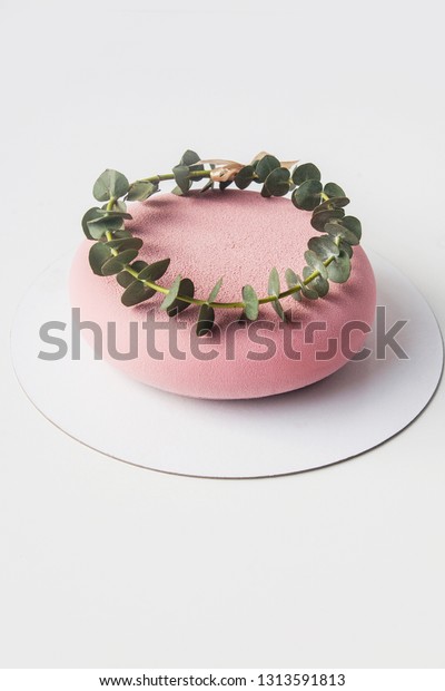 Pink Velours Moose Cake Eucalyptus Leaves Stock Photo Edit Now