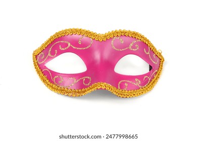 Pink venetian carnival mask isolated on white