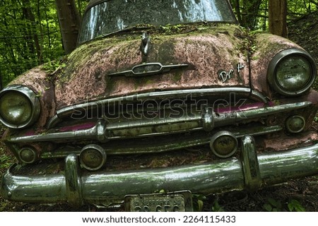 pink vintage scrap car with herbs on it