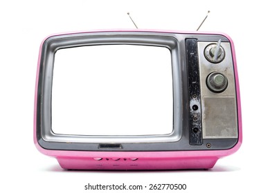 Pink Vintage TV On The Isolated White Background