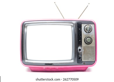 Pink Vintage TV On The Isolated White Background