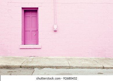 Pink Wall Door Sidewalk Background