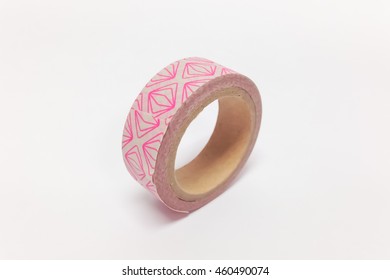 Pink Washi Paper Tape Roll Isolated On White Background