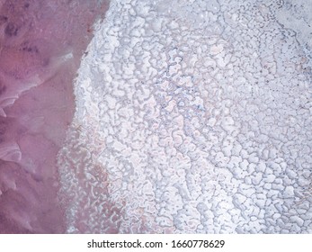 Pink Waters Of The Great Salt Lake Near The Spiral Jetty 