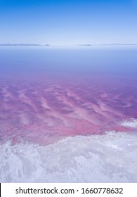 Pink Waters Of The Great Salt Lake Near The Spiral Jetty 