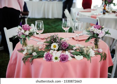Pink Wedding Reception Dining Tablescape 
