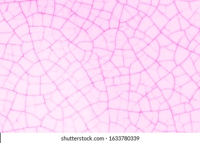 Pink And White Crack Ceramic Tile. Pale Red Color Of Glazed Tile Texture Abstract Background. Texture Of  Rose Crackle Glass Mosaic Tile.