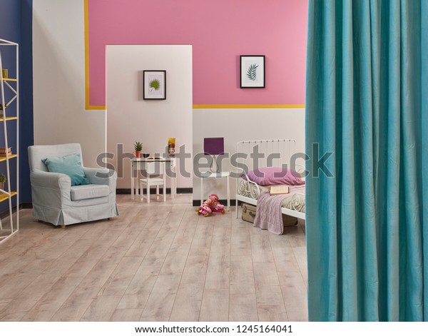 Pink White Dark Blue Wall Yellow Stock Photo Edit Now