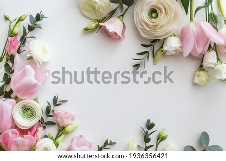Pink and white flowers border design over the white