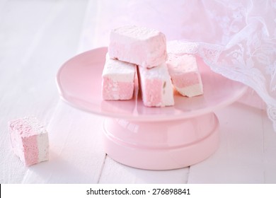 Pink And White Marshmallow With Pink Dishes