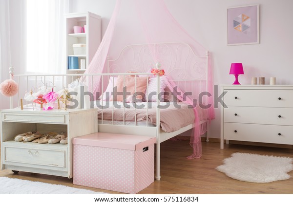 Pink White Princess Bedroom Bed Dresser Stock Photo Edit Now