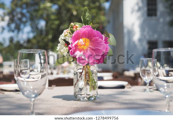 Pink White Table Centerpieces Wedding Reception Stock Photo Edit