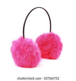 Pink Winter Fur Earmuffs Isolated On White