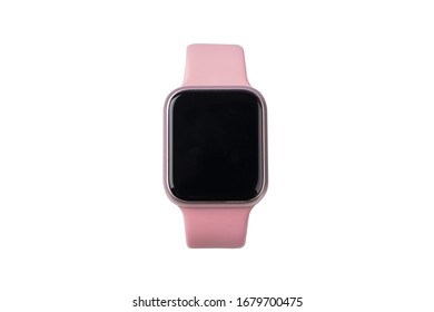 Pink Wireless Smart Watch Isolated On White Background