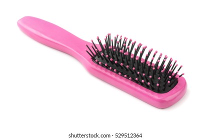 Pink Wood Hairbrush Isolated On White