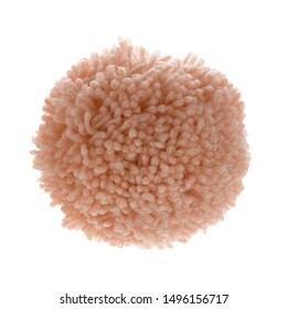 Pink wool pom-pom isolated on white background.