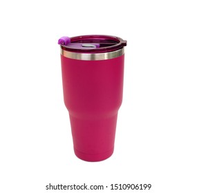 Pink Yeti Cup With Cap Isolated On White Background.