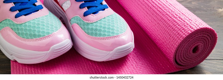 Pink Yoga Mat Sport Shoes On Stock Photo 1450432724 | Shutterstock