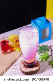 Pinky Ice Drink, made from strawberry syrup, soda and milk. 