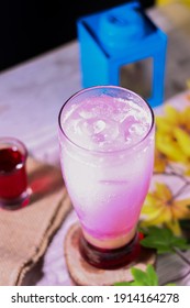 Pinky Ice Drink, Made From Strawberry Syrup, Soda And Milk. 