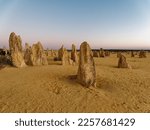 The Pinnacles amazing landscape of Stone Pillars over a large area and best seen early morning and around Sunset. Namburg National Park,  Cervantes,  Western Australia