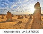 Pinnacles Desert of Western Australia at sunset.