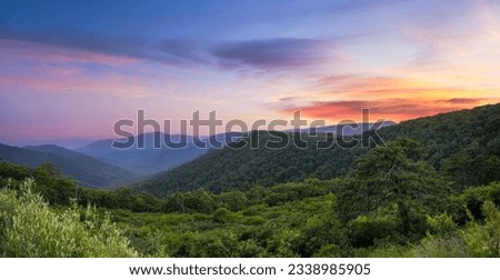 Pinnacles Overlook panoramic sunset along Skyline Drive in Shenandoah National Park Virginia 