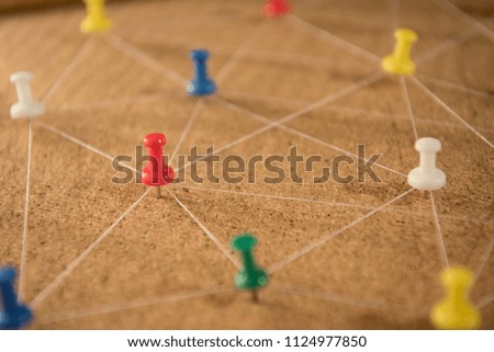 Pins connected linear network background. networking and communication concept.
