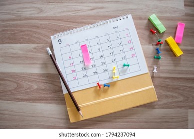 Pins On Calendar For Planner And Organizer To Plan And Reminder Daily Appointment, Meeting Agenda, Schedule, Timetable, And Management Of Job, Work Online From Home. Calendar Reminder Event Concept.