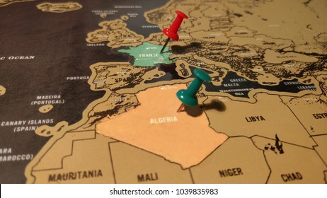 Pins On France And Algeria Maps.